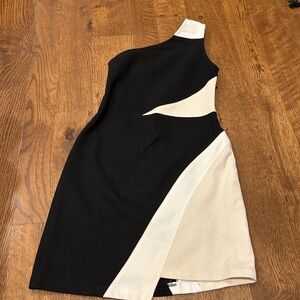 Aiko Womens Midi One Shoulder Dress Black and White Size Small